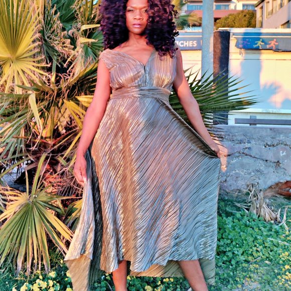 NWT MAJE Royal Pleated Maxi Dress In Khaki sz 40 $415 - Picture 6 of 16